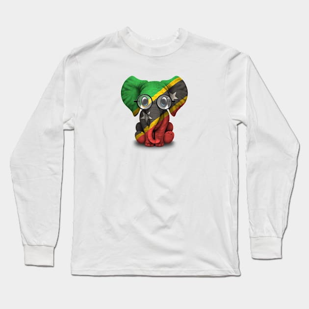 Baby Elephant with Glasses and Saint Kitts Flag Long Sleeve T-Shirt by jeffbartels